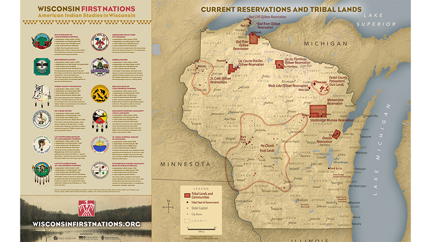 A map of tribal lands in Wisconsin.