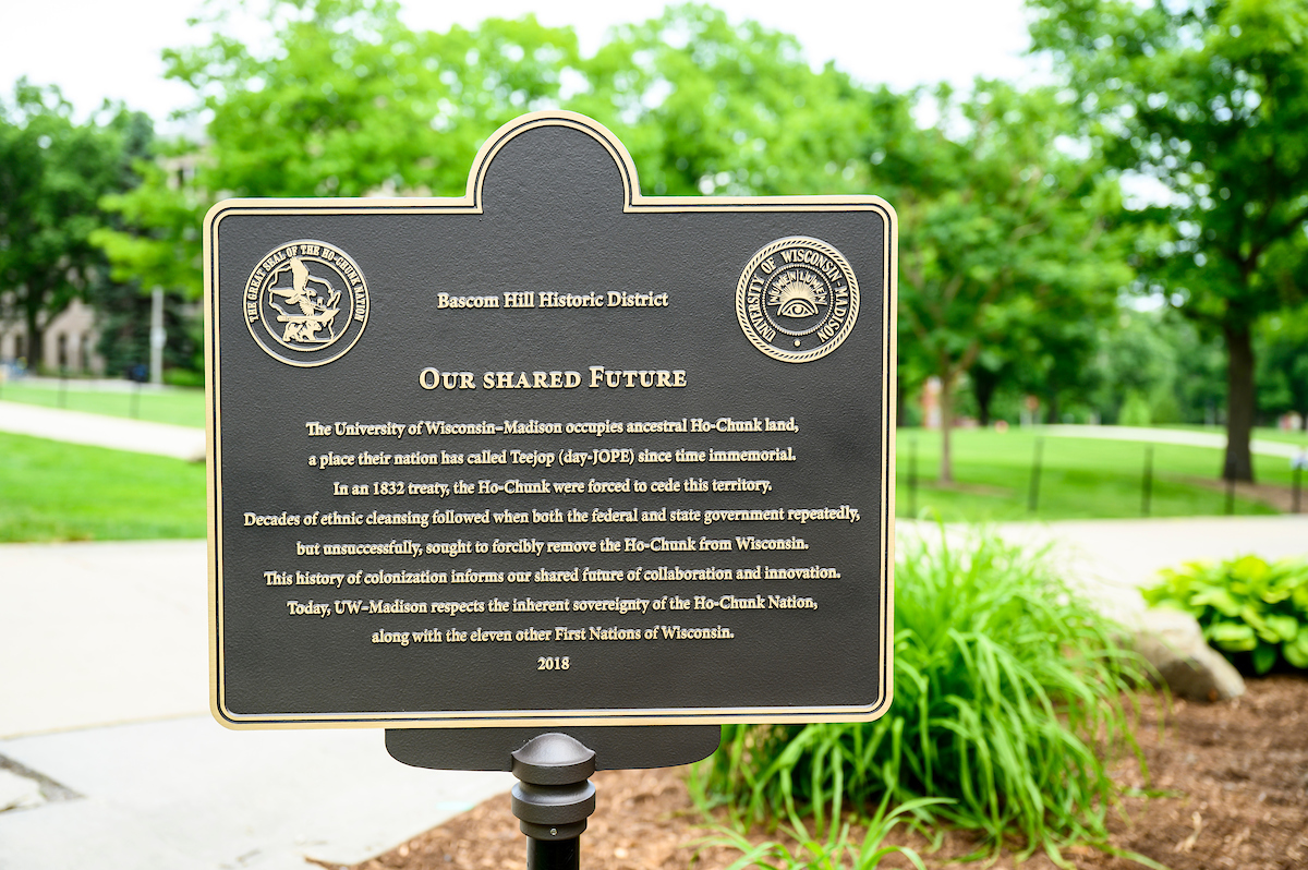 Photo of Our Shared Future marker atop of Bascom Hill