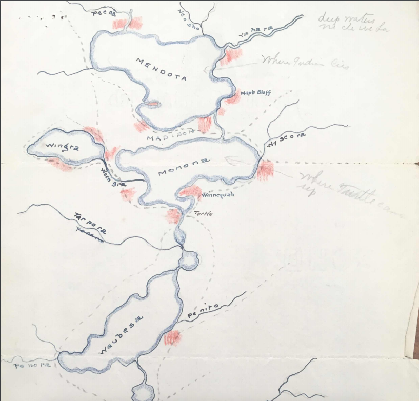 vintage map of the lakes in and around Madison