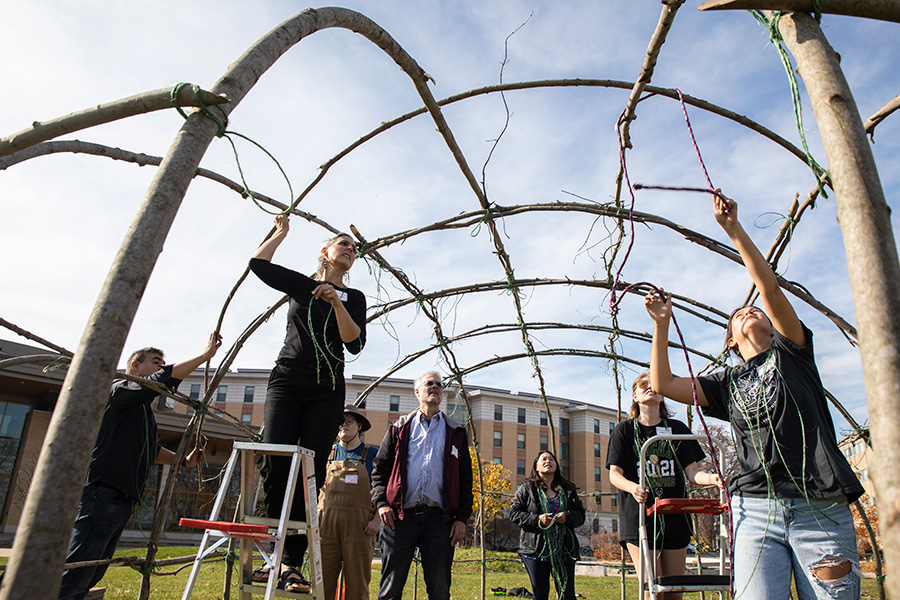 People building a structure 